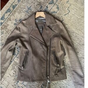 Roots Canada Womens Pebbled Leather Moto Jacket Mink Size 4 Made in Canada